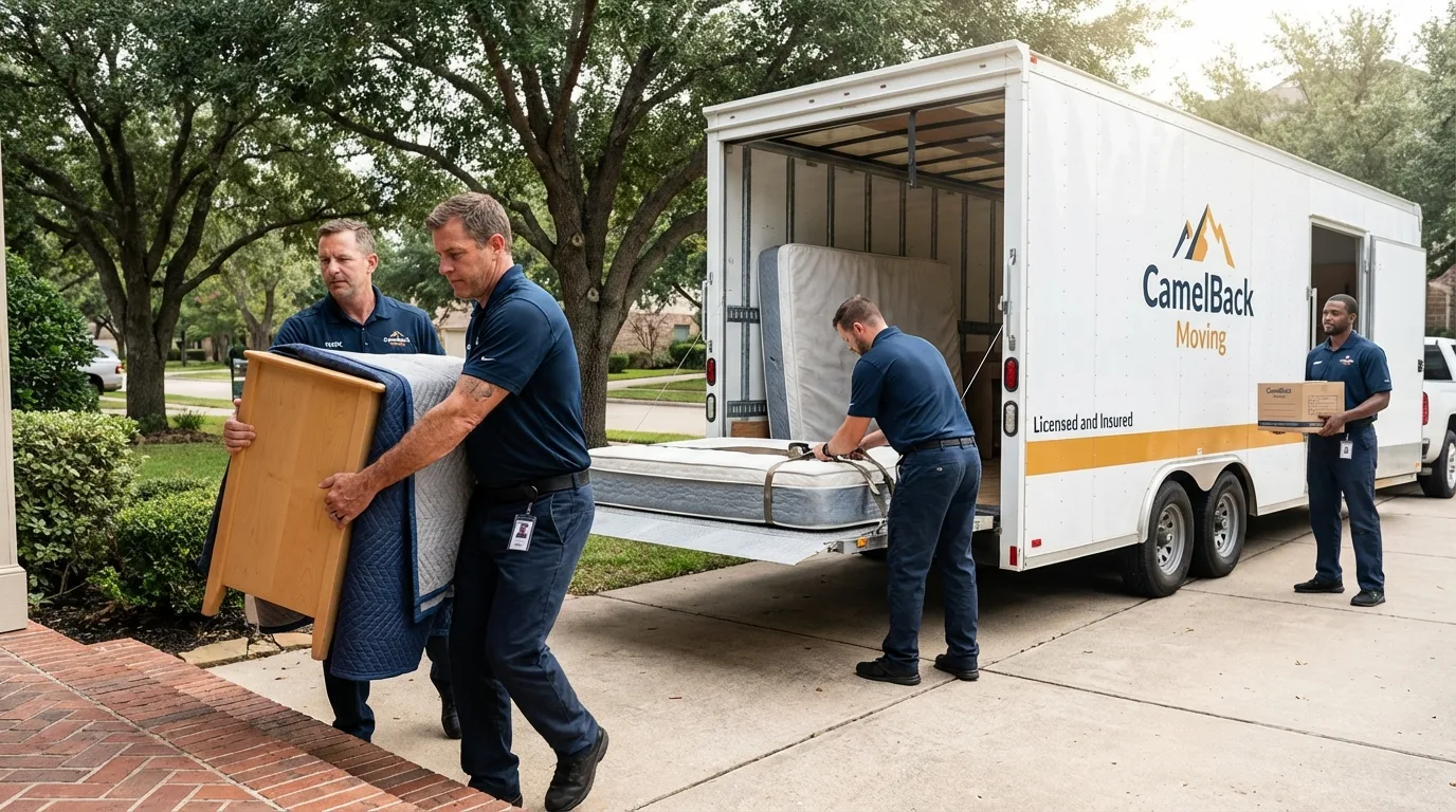 Crew loading residential truck for cross-state move from Gregory, TX